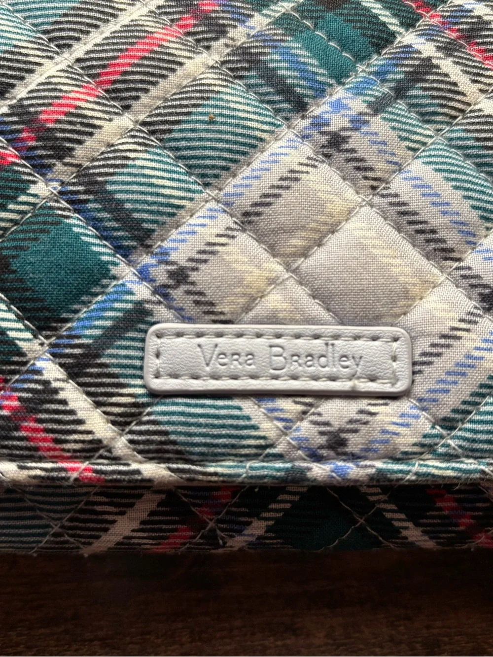 Vera Bradley Teal Green Plaid Quilted Wallet with Red Accents